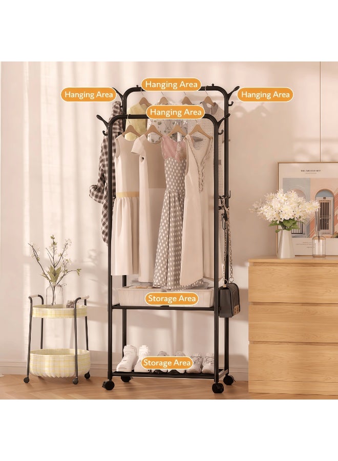BLOOMING TIME Freestanding Coat Rack with Hooks – Multi-Purpose Portable Closet Organizer for Clothes, Shoes & Accessories – Easy Assembly Space Saver Storage Solution(2 layer shoe rack) - Image 2